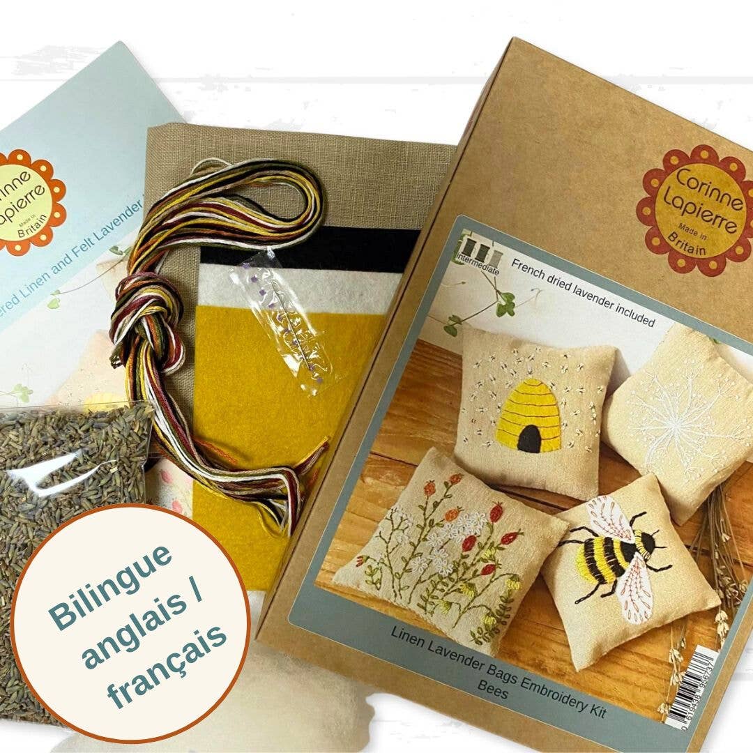 Linen Lavender Bags Embroidery Kit - Bees