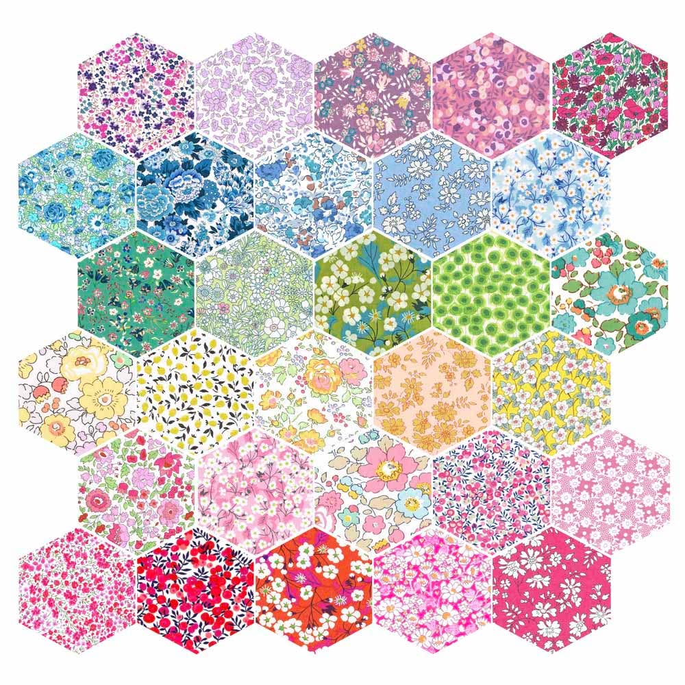 30 Piece Liberty Tana Lawn™ Fabric Rainbow 1 3/4″ Hexagons