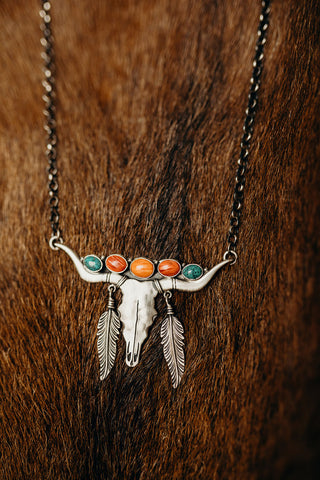 Longhorn Sterling Silver Necklace (Spiny Oyster + Turquoise)