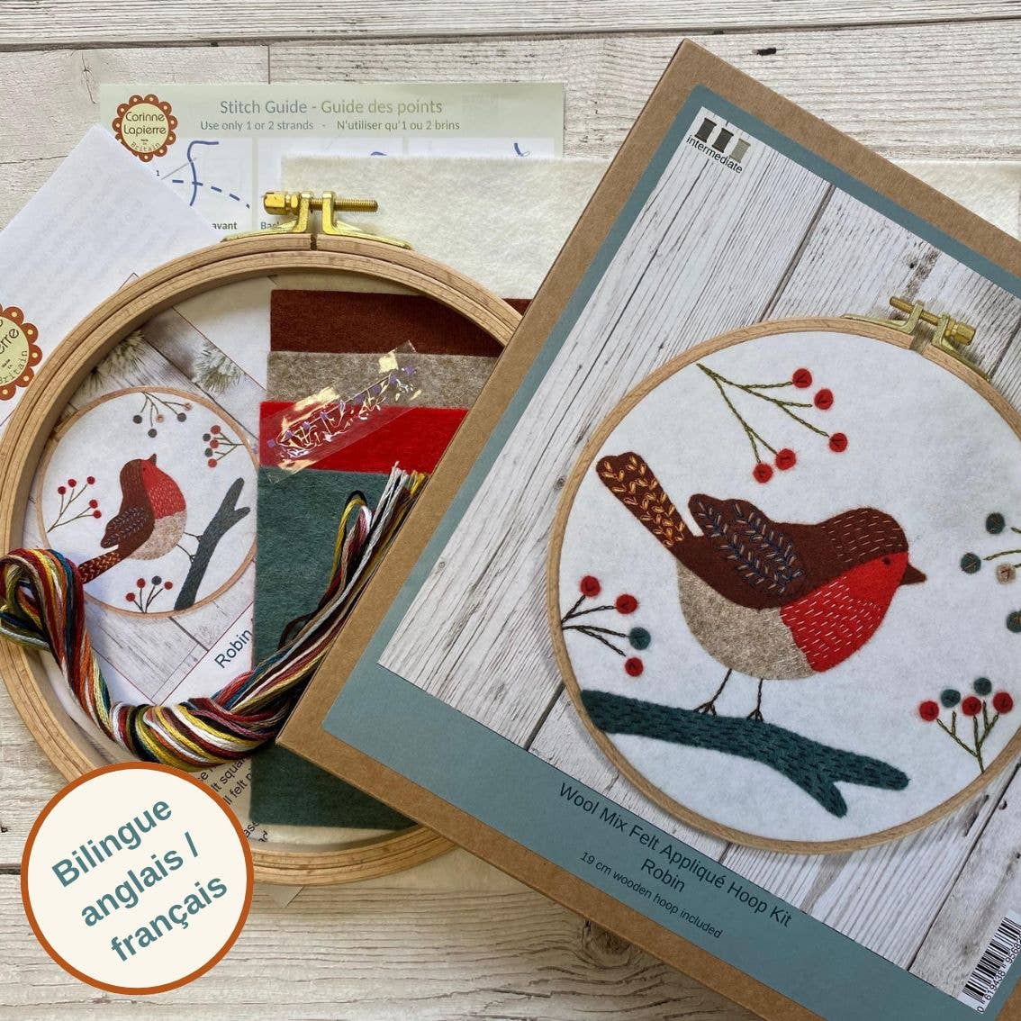 Robin Appliqué Hoop Craft Kit: English