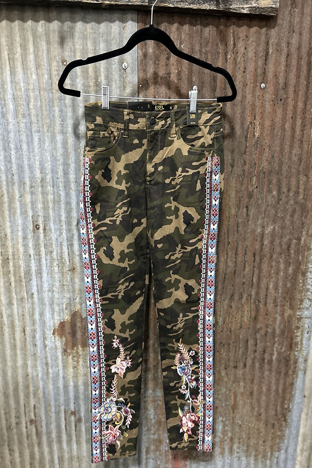Camo floral embroidered skinny jeans
