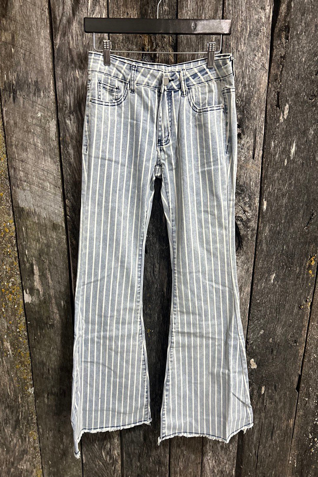 Light Wash Stripe Flare Jeans