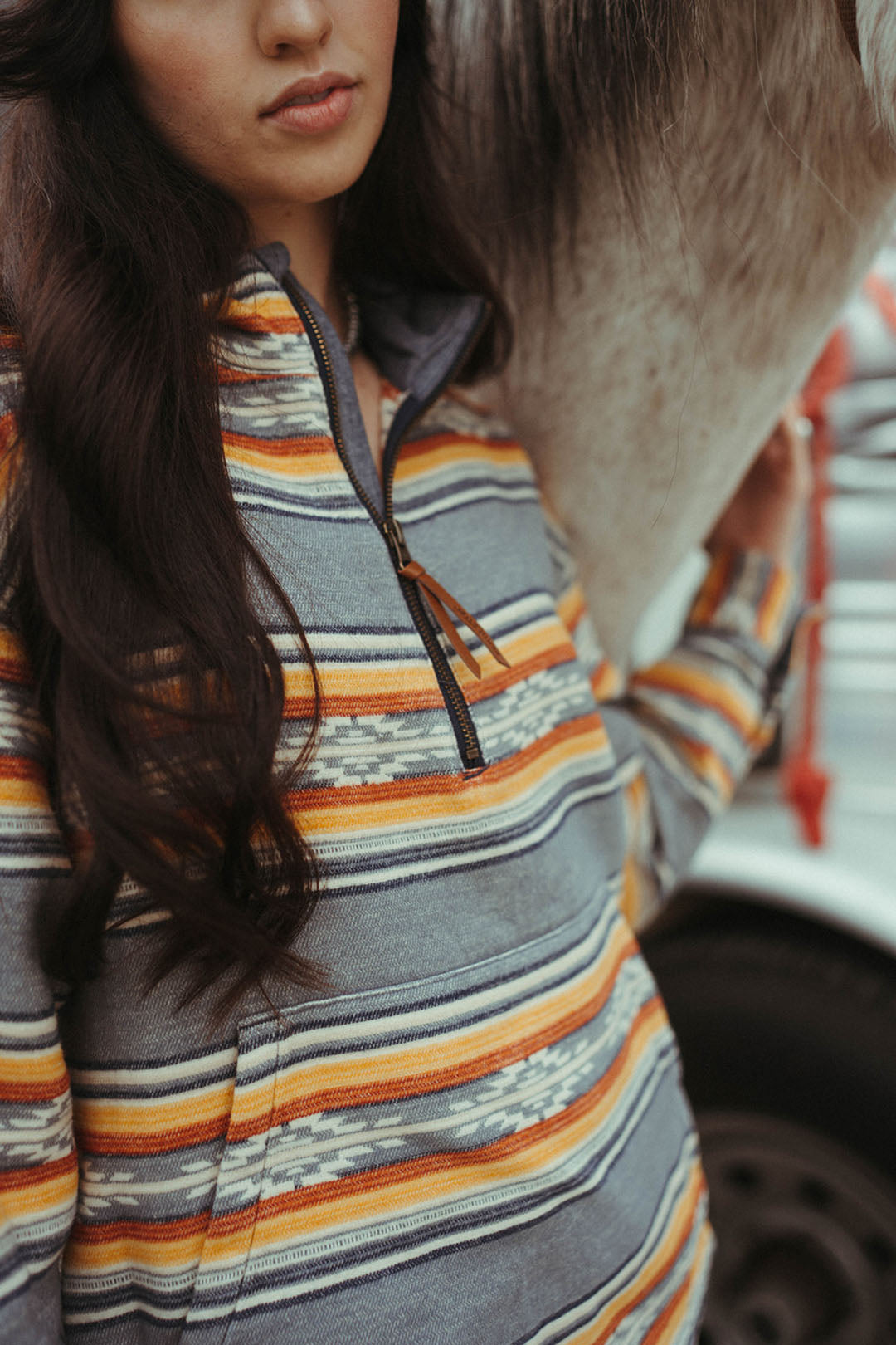 Close up image of the Pendleton Quarter Zip Pullover shirt.  