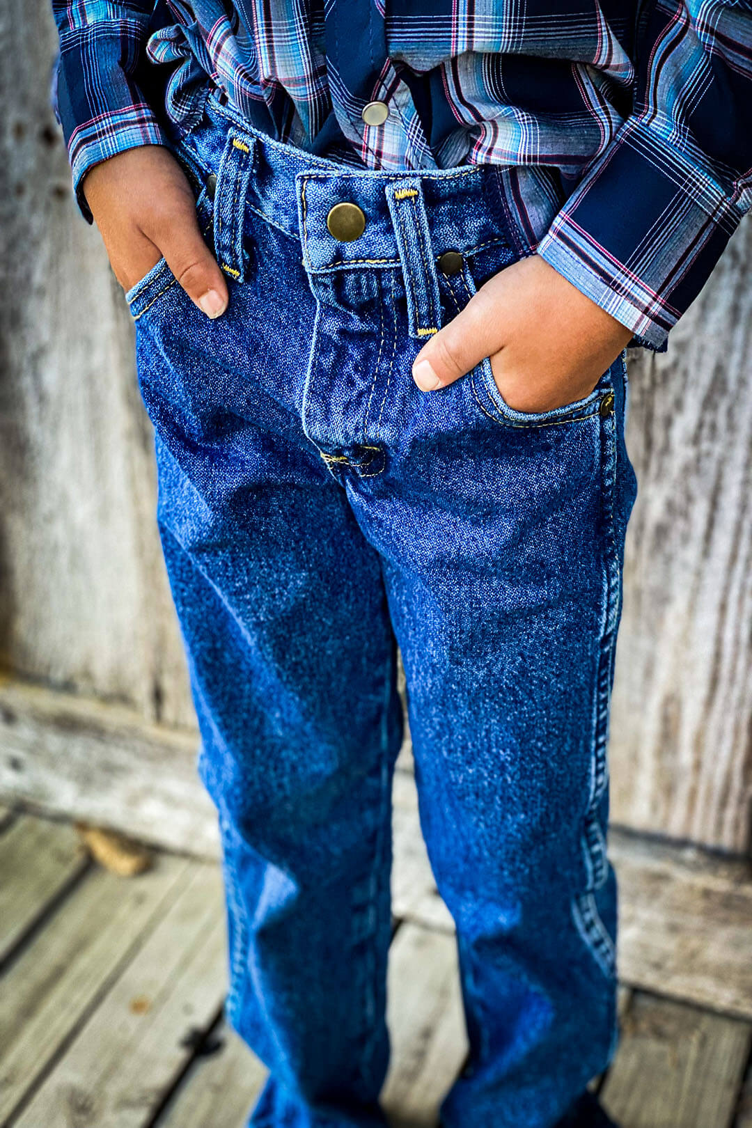 Picture of the kids wrangler george straight boy jeans.  Feature belt loops, zip fly, and front/back pockets.