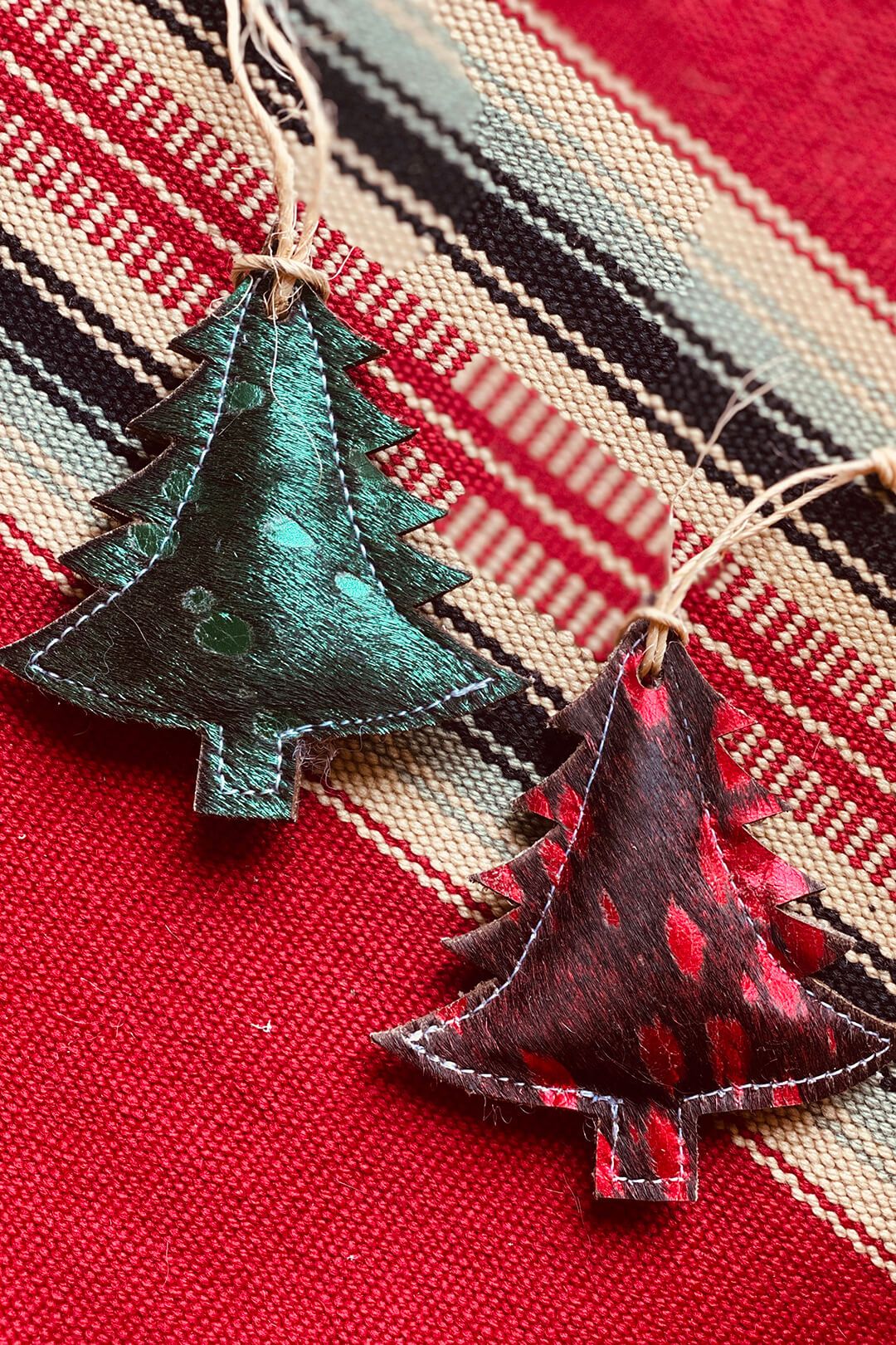Acid Washed Cowhide Christmas Ornaments