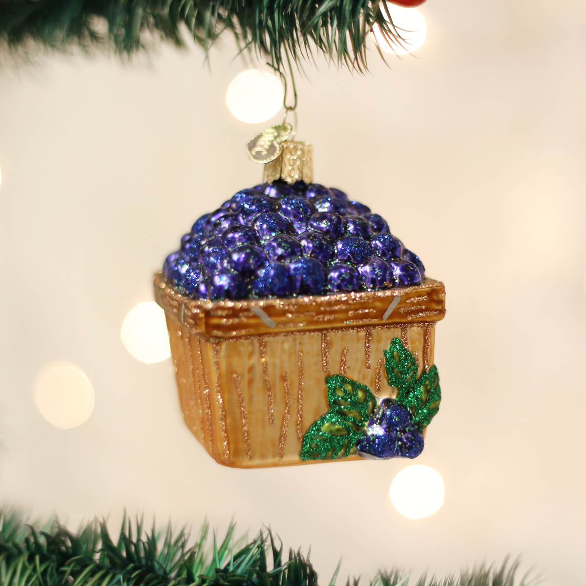 Basket of Blueberries Blown Glass Ornament