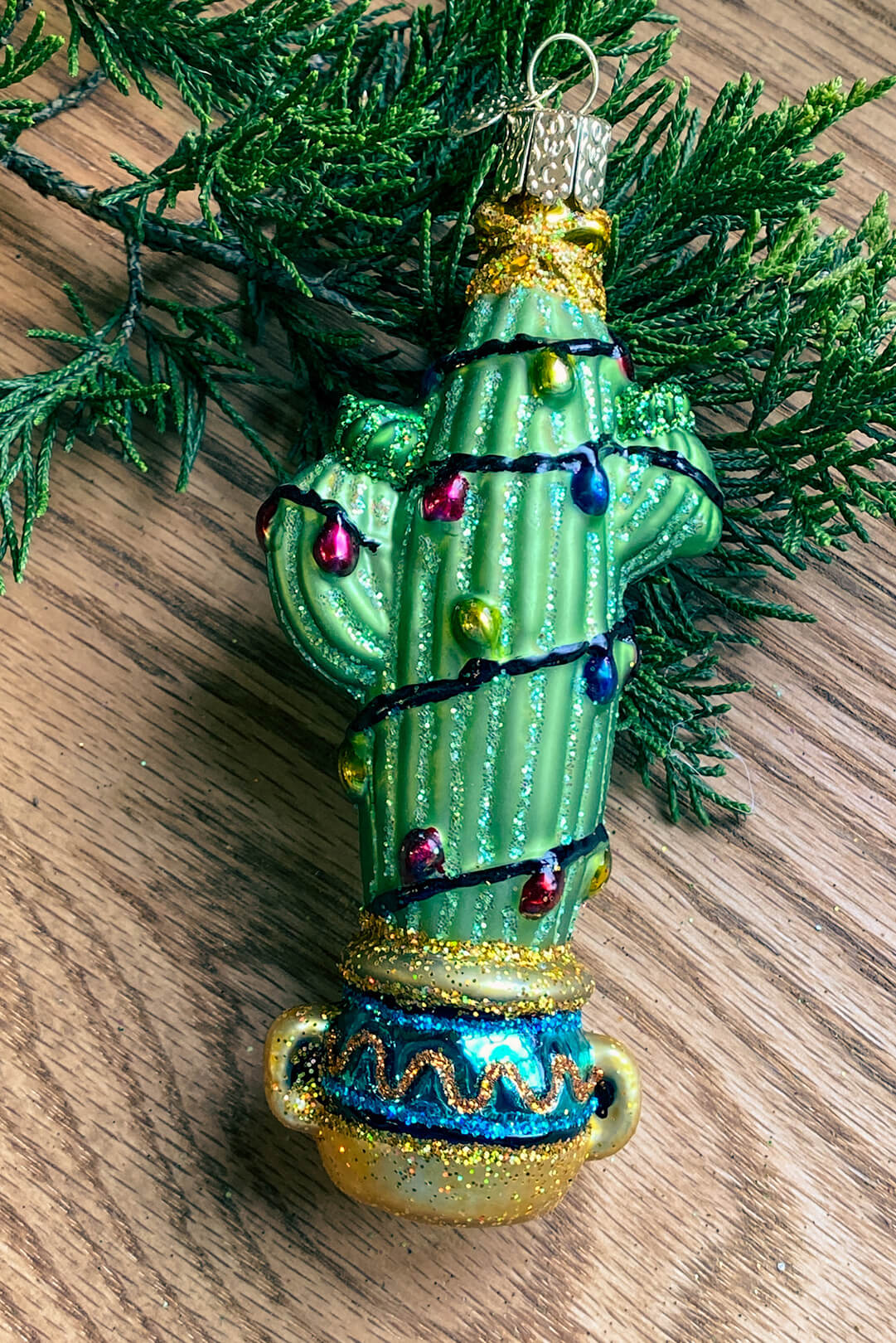 Christmas Cactus Blown Glass Ornament