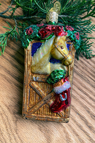 Christmas Pony in Stall Blown Glass Ornament