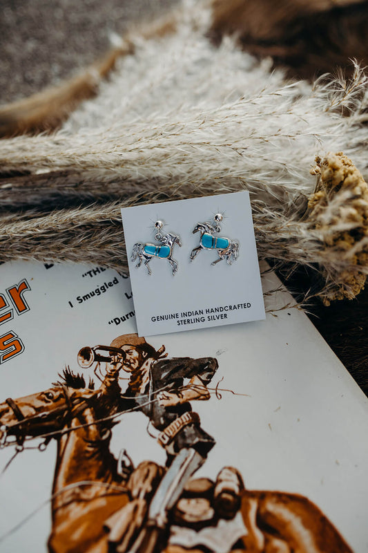 Running Horse Turquoise and Sterling Earrings
