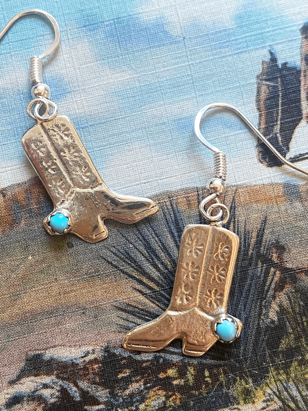 Sterling Silver and Turquoise Cowboy Boot Earrings